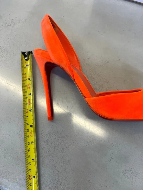 Christian Louboutin Bright Orange Suede Slingback Pumps - Picture 5 of 5